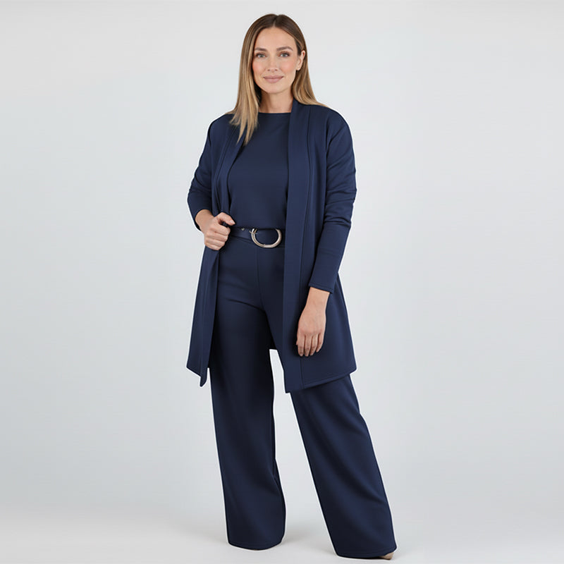 ⏳Oferta especial por tiempo limitado⏰Elegante conjunto de 3 piezas que incluye un cárdigan largo, un top y unos pantalones💞