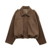 Suede-Like Cropped Bomber Jacket