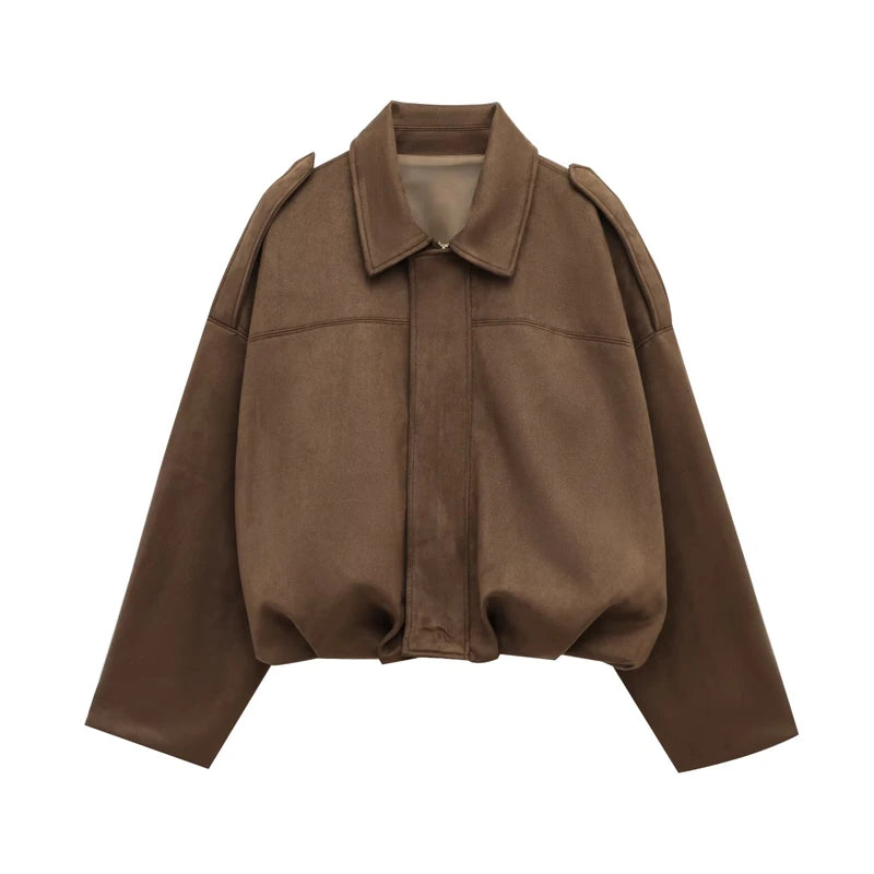 Suede-Like Cropped Bomber Jacket