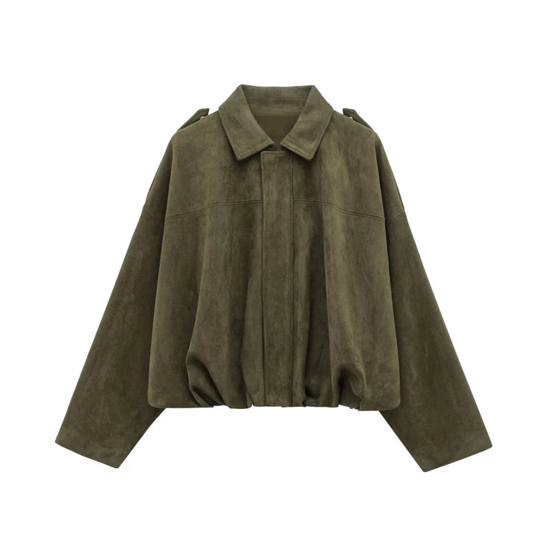 Suede-Like Cropped Bomber Jacket