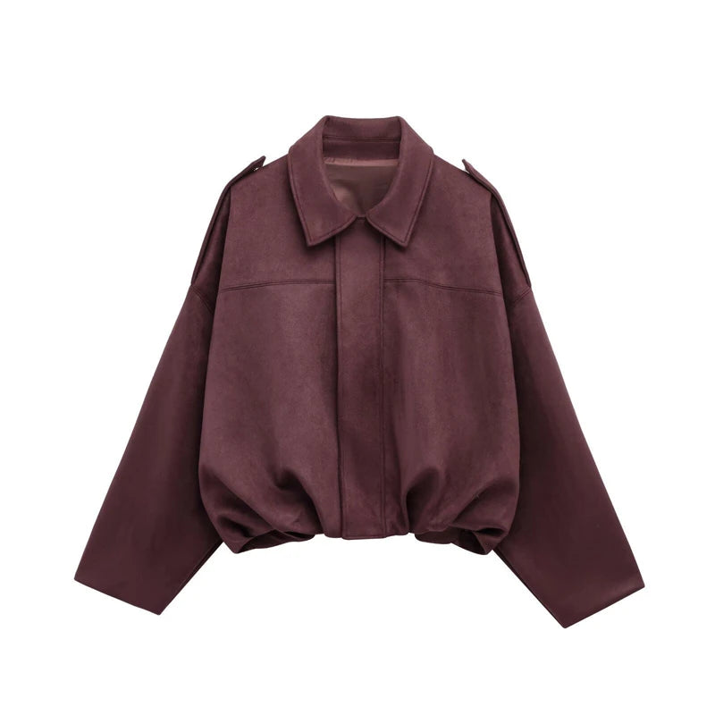Suede-Like Cropped Bomber Jacket
