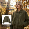 Suede-Like Cropped Bomber Jacket