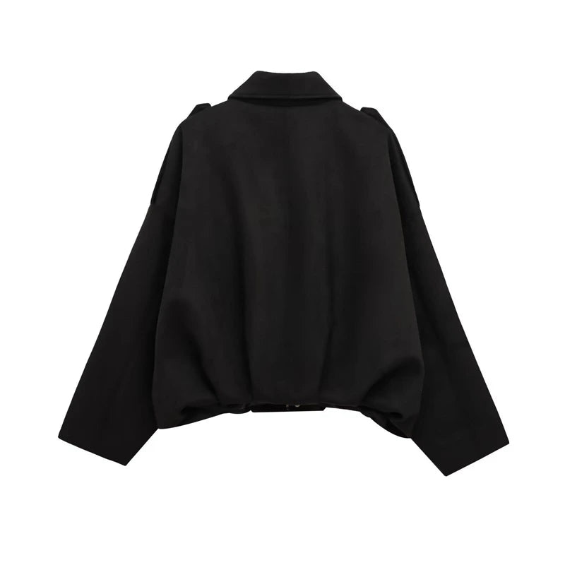 Suede-Like Cropped Bomber Jacket