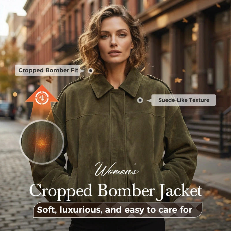 Suede-Like Cropped Bomber Jacket