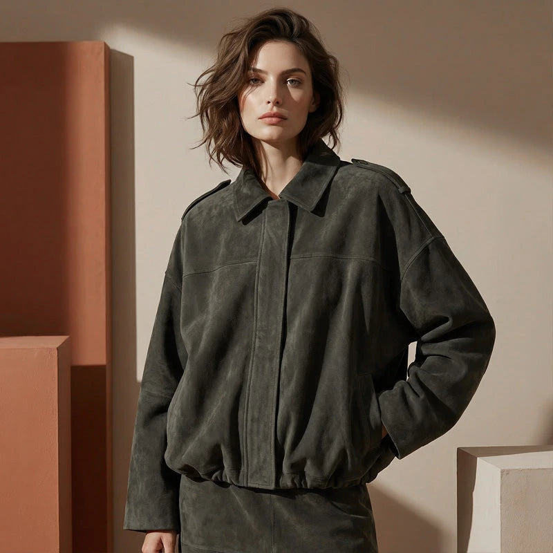 Suede-Like Cropped Bomber Jacket