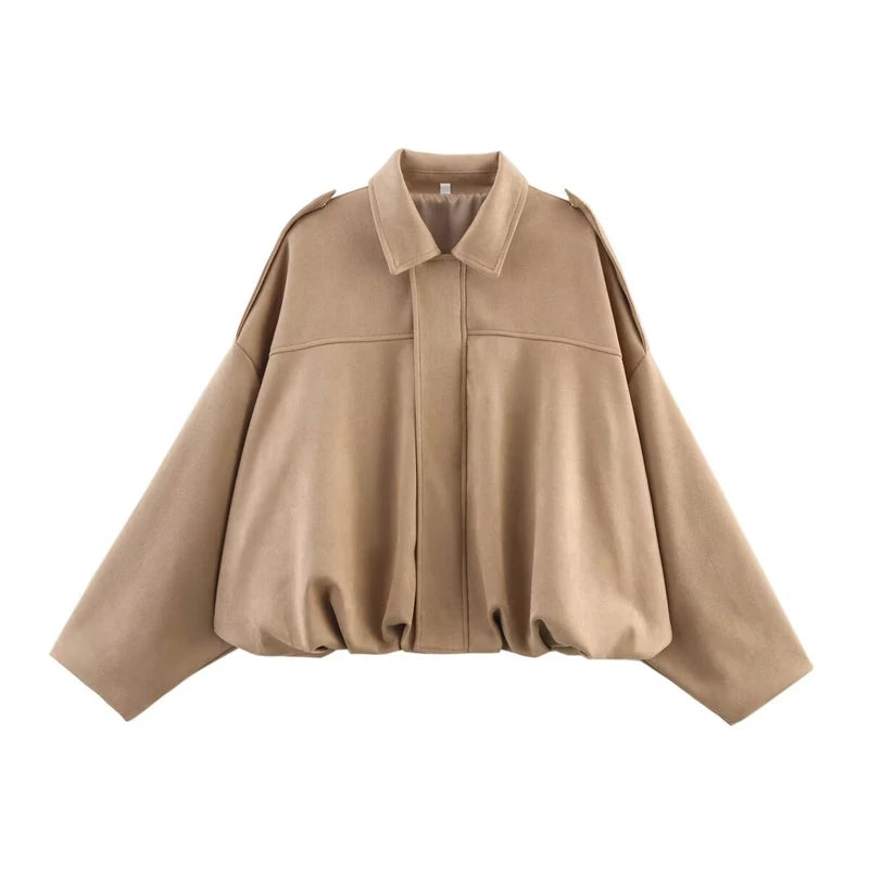 Suede-Like Cropped Bomber Jacket