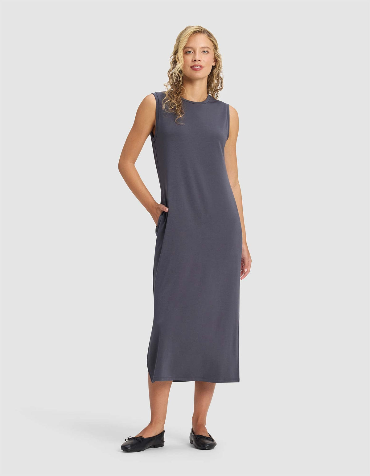 Women's Brushed Bamboo Sleeveless Midi Dress