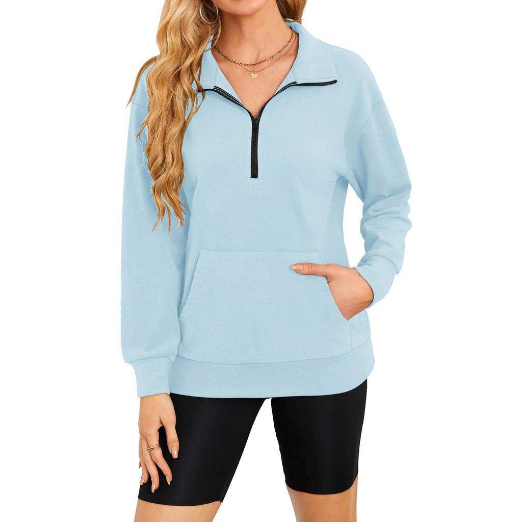 [Restock Alert] AUSELILY Women's Half Zip Sweatshirt Hoodless Hoodie Stand Collar Fleece Longsleeve Oversized Casual Style Pullover with Kangaroo Pocket Basic Minimalist Tops SpringStatements