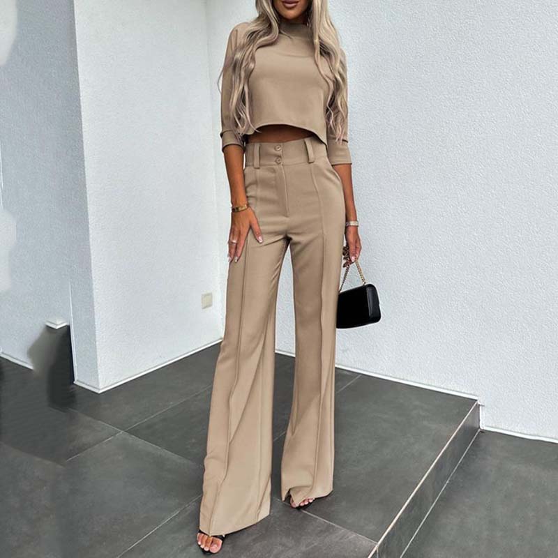 Hilda I Elegantes Set aus Cropped-Top und High-Waist-Hose mit weitem Bein