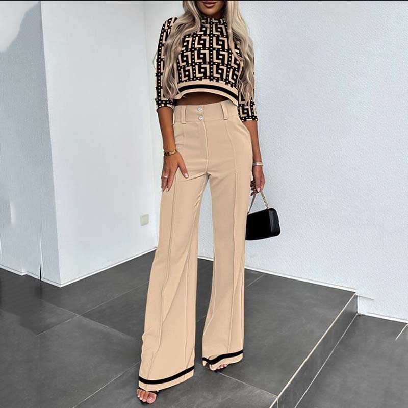 Hilda I Elegantes Set aus Cropped-Top und High-Waist-Hose mit weitem Bein